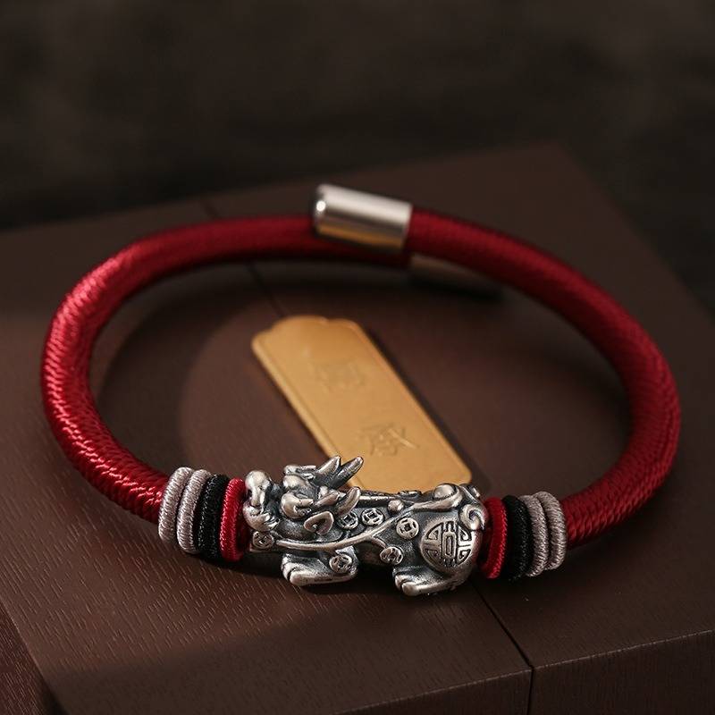 Wealth Guardian Pixiu Adjustable Bracelet - Fortune &amp; Security - Deep Burgundy