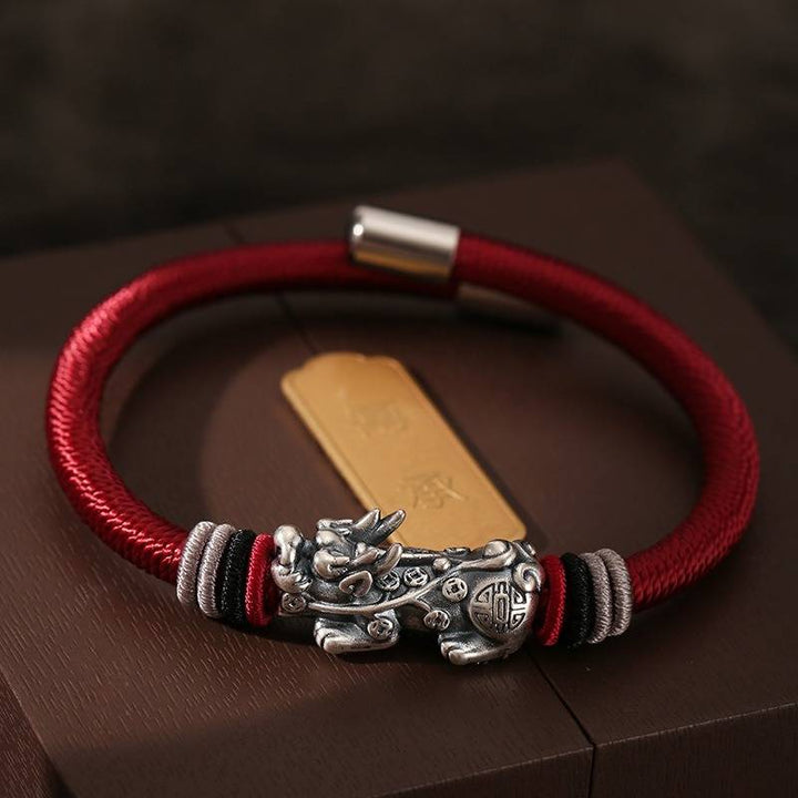 Wealth Guardian Pixiu Adjustable Bracelet - Fortune &amp; Security - Deep Burgundy