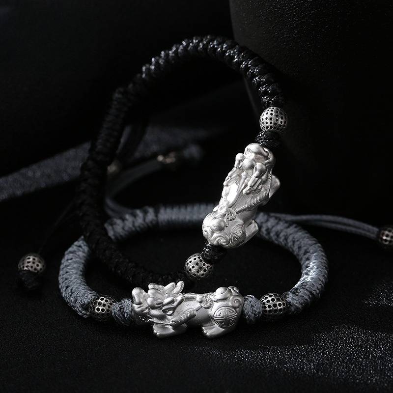 Wealth Guardian Pixiu Bracelet - Fortune & Security - gray and black string all in one