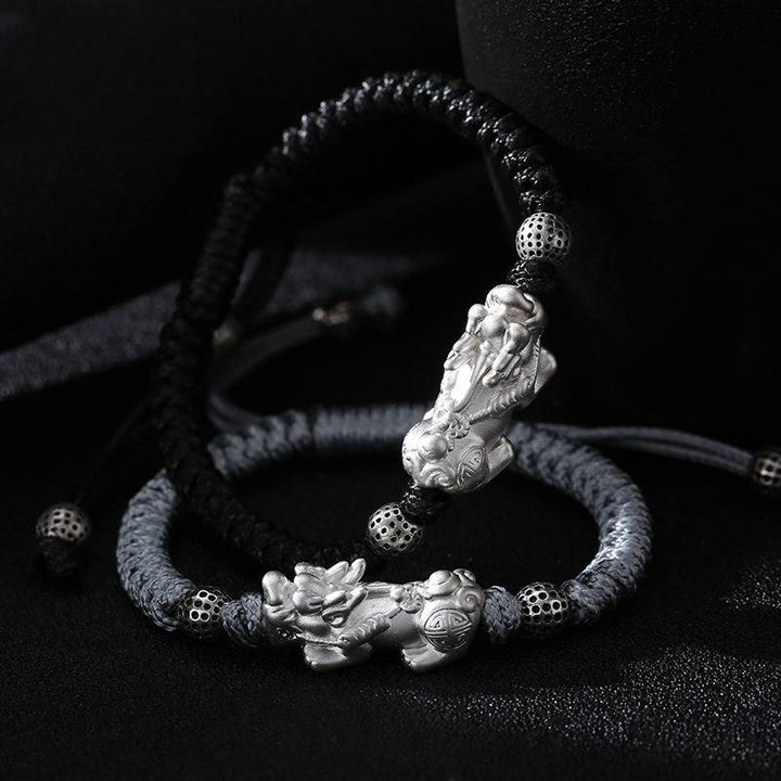 Wealth Guardian Pixiu Bracelet - Fortune &amp; Security - gray and black string all in one