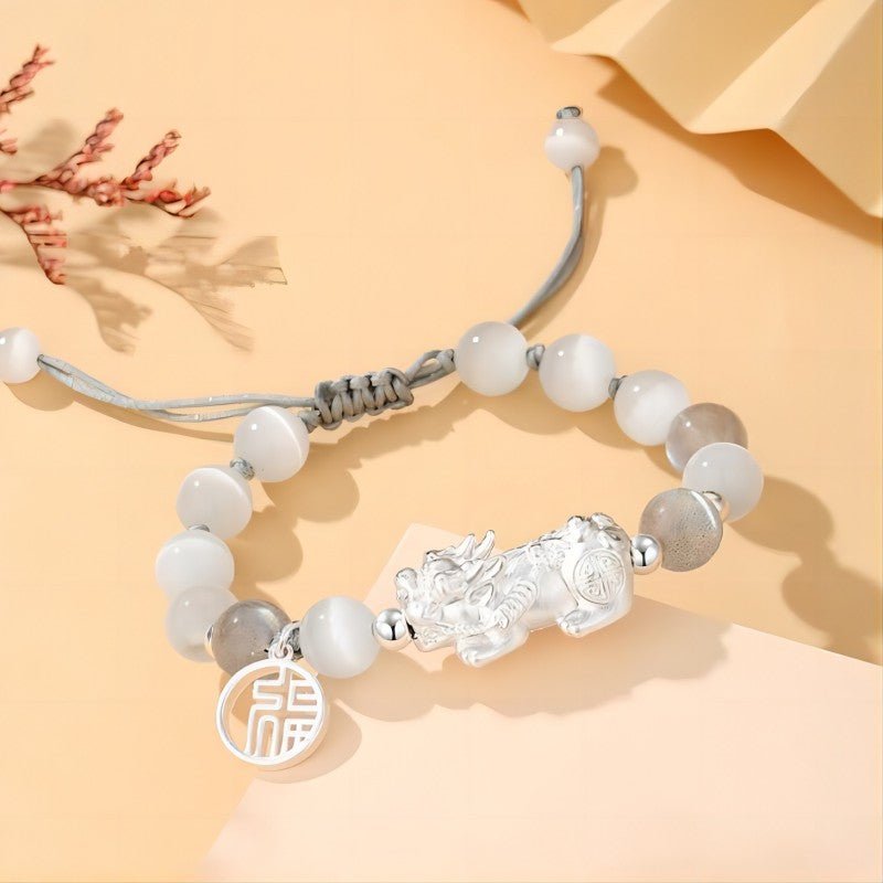 Wealth Guardian Pixiu Charm Bracelet - Protection &amp; Grounding - Staged shot of mix obsidian bracelet for women