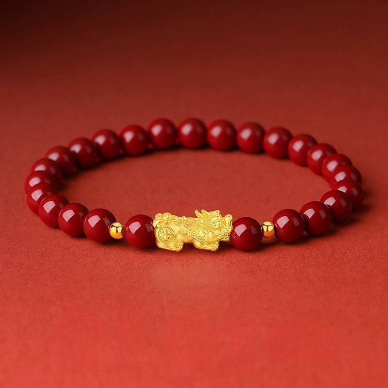 Wealth Guardian Pixiu Cinnabar Bracelet - Protection • Vitality • Authority - front view shot