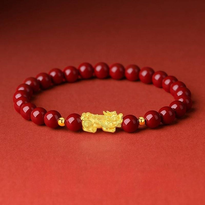 Wealth Guardian Pixiu Cinnabar Bracelet - Protection • Vitality • Authority - front view shot