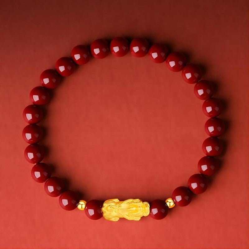 Wealth Guardian Pixiu Cinnabar Bracelet - Protection • Vitality • Authority - top view shot