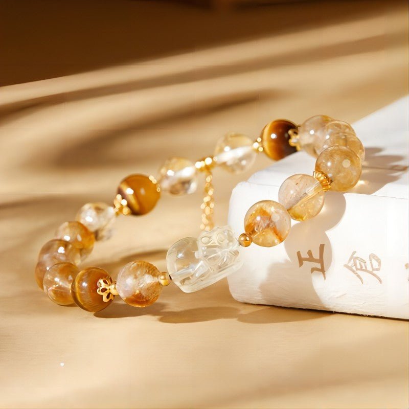 Wealth Guardian Pixiu Citrine Bracelet - Confidence &amp; Prosperity - side view prop-styled shot