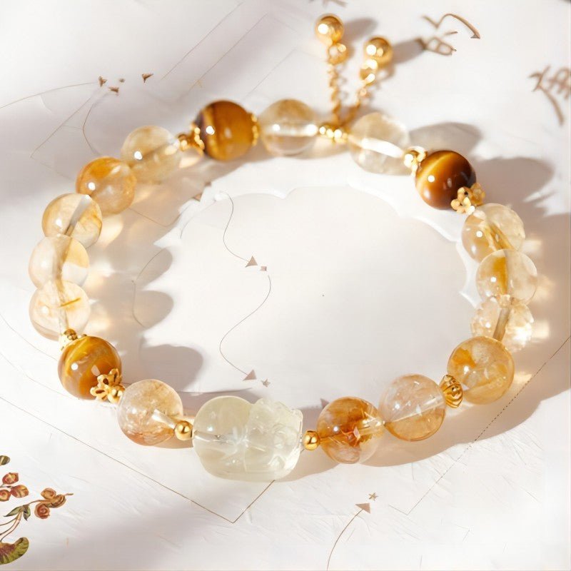Wealth Guardian Pixiu Citrine Bracelet - Confidence & Prosperity - top view staged shot