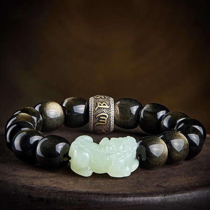 Wealth Guardian Pixiu & Mantra Charm Bracelet - Purification & Inner Peace - close up for pixiu