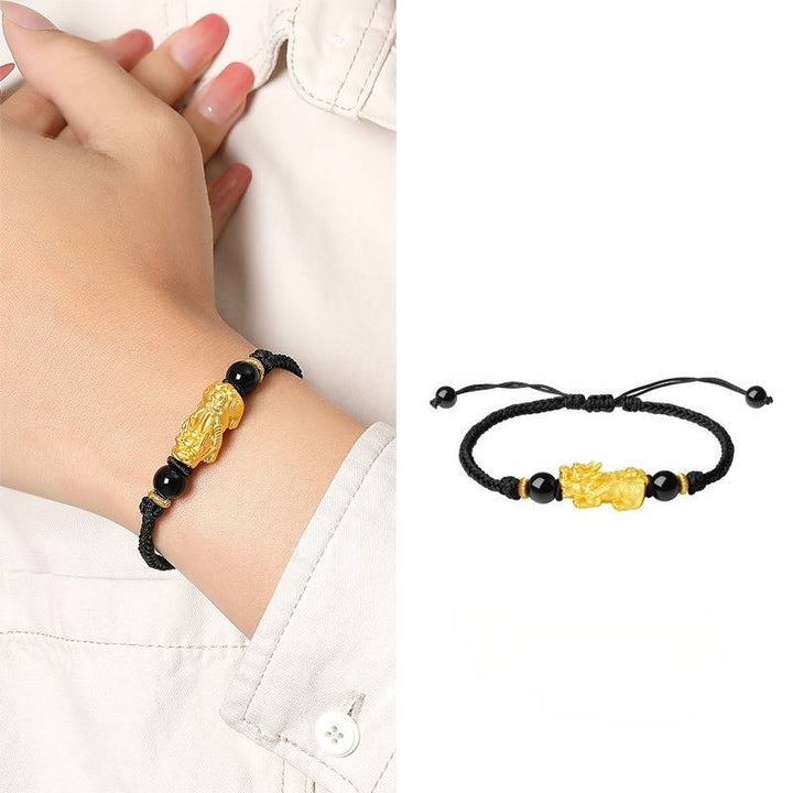 Wealth Guardian Silver-gilt Pixiu Obsidian Bracelet - Protection • Fortune • Strength - for men&
