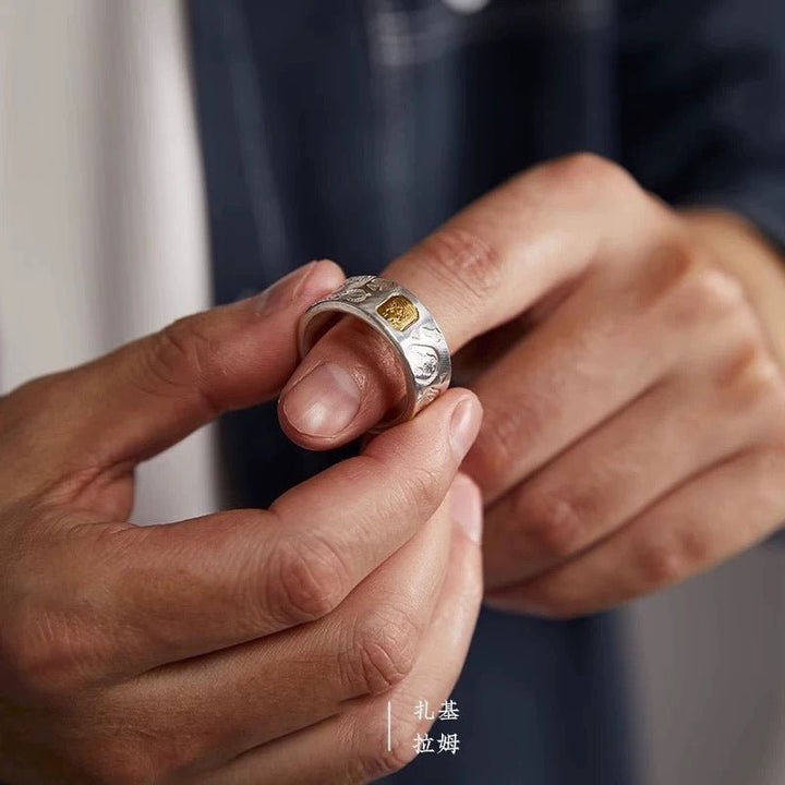 Wealth Guardian Zhamo Lama Charm Ring - Fortune &amp; Well-Being - Sterling silver ring wearing example