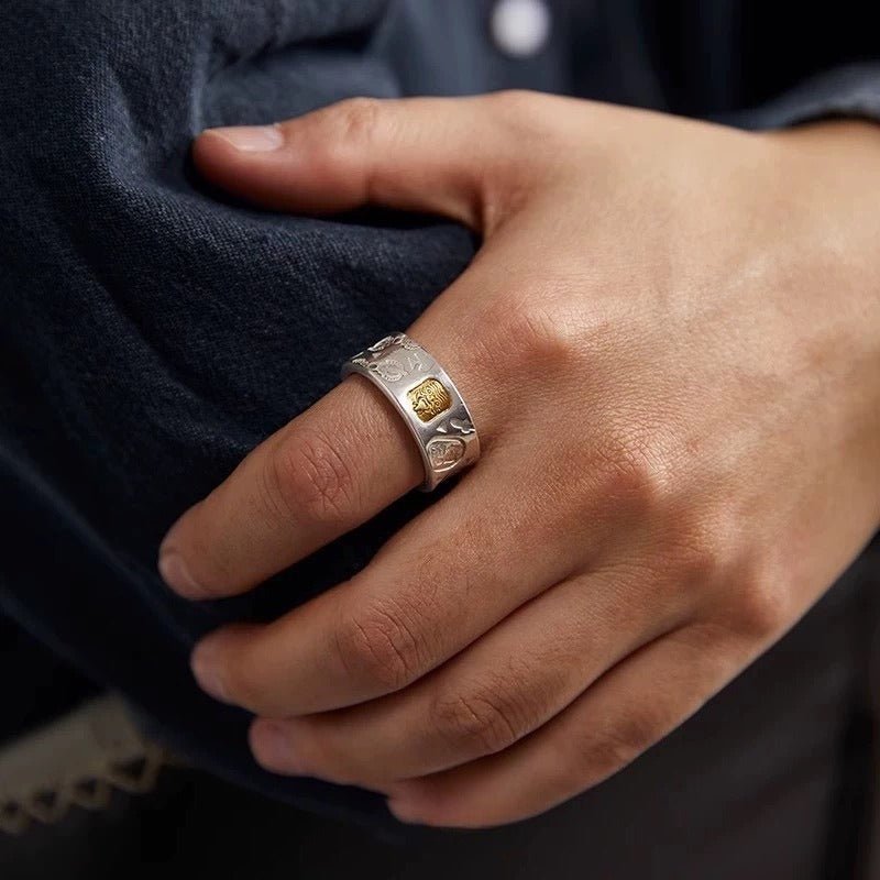 Wealth Guardian Zhamo Lama Charm Ring - Fortune &amp; Well-Being - Sterling silver ring worn on finger