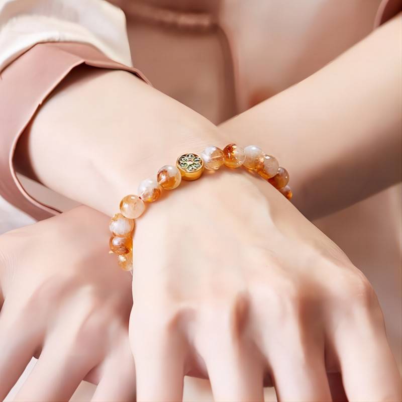 Wealth &amp; Protection Mantra Citrine Bracelet - Harmony &amp; Spiritual Connection - on-wrist wearing display