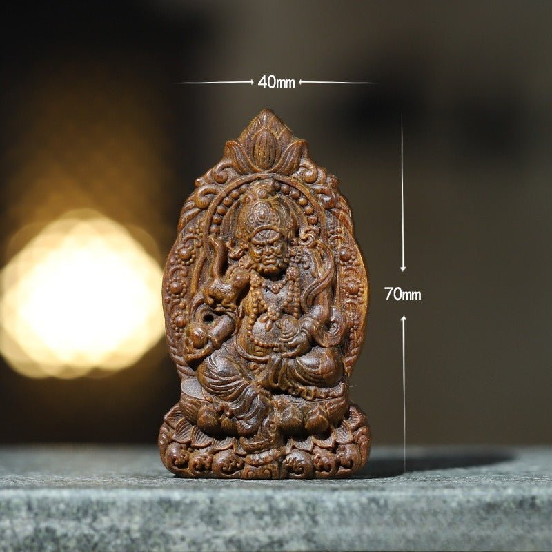 Wealth &amp; Well - Being Yellow Jambhala Pendant - Protection &amp; Sacred Grounding - third front view of agarwood pendant