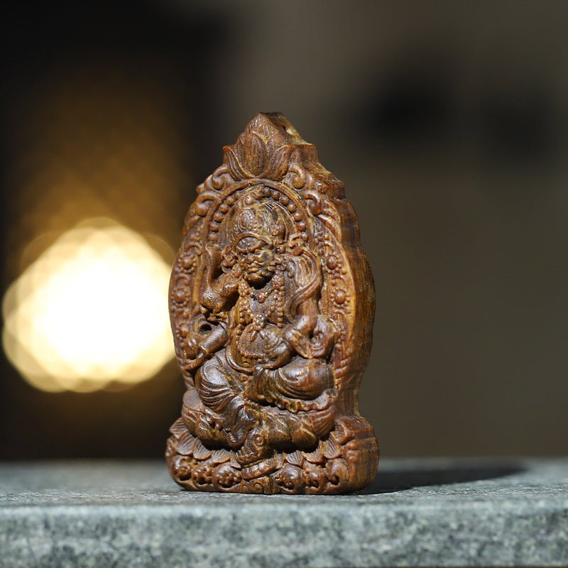 Wealth & Well - Being Yellow Jambhala Pendant - Protection & Sacred Grounding - second front view of agarwood pendant