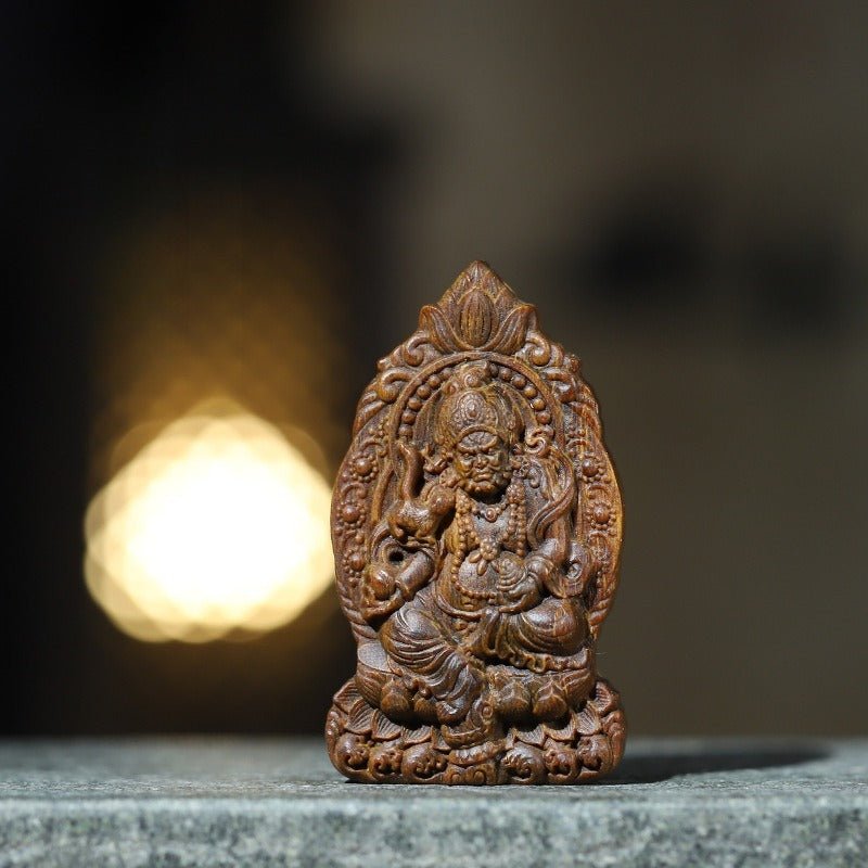 Wealth & Well - Being Yellow Jambhala Pendant - Protection & Sacred Grounding - first front view of agarwood pendant