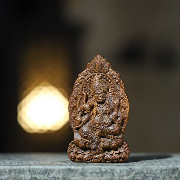 Wealth &amp; Well - Being Yellow Jambhala Pendant - Protection &amp; Sacred Grounding - first front view of agarwood pendant