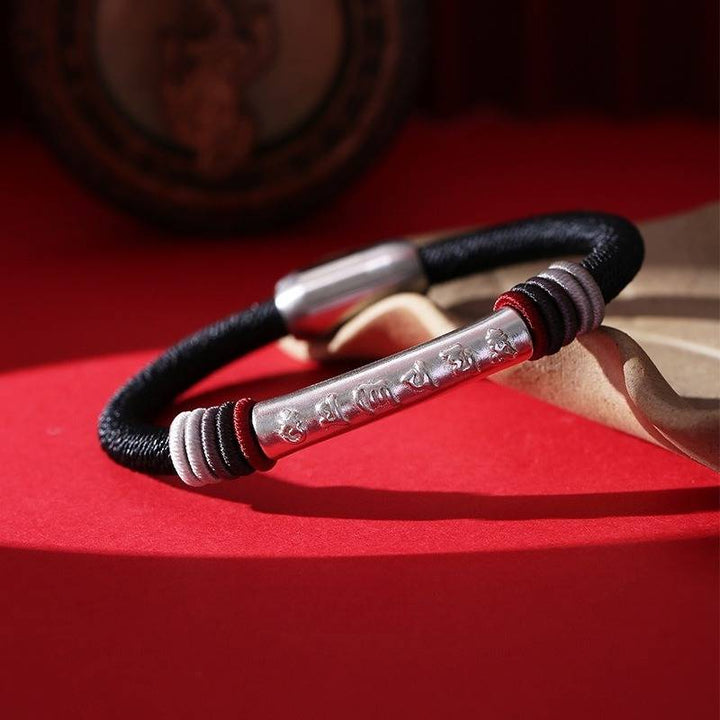 Well-Being &amp; Success Mantra Charm Bracelet - Protection &amp; Flow - Jet Black Prop Styling