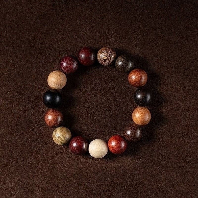 Woodland Harmony Multi - Gem Wood Bead Bracelet - Grounding • Vitality • Wisdom - top view