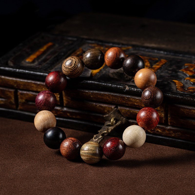 Woodland Harmony Multi - Gem Wood Bead Bracelet - Grounding • Vitality • Wisdom - prop styling shot