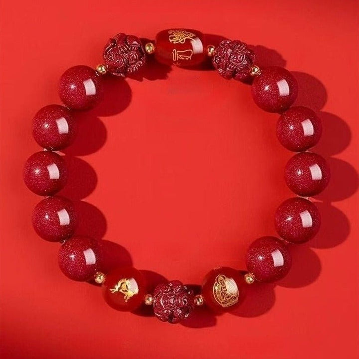 Zodiac Harmony Guardian Beads Cinnabar Bracelet - Wealth • Health • Peace - top view