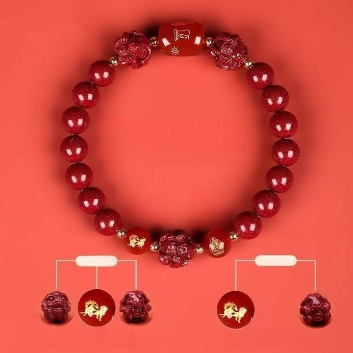Zodiac Harmony Guardian Beads Cinnabar Bracelet - Wealth • Health • Peace - Horse(8mm)