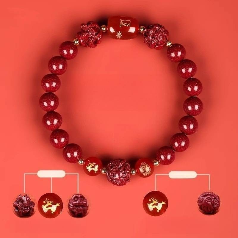 Zodiac Harmony Guardian Beads Cinnabar Bracelet - Wealth • Health • Peace - Dragon(8mm)
