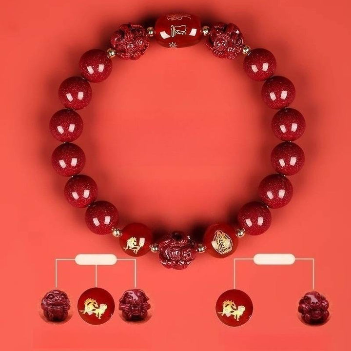Zodiac Harmony Guardian Beads Cinnabar Bracelet - Wealth • Health • Peace - Horse(10mm)