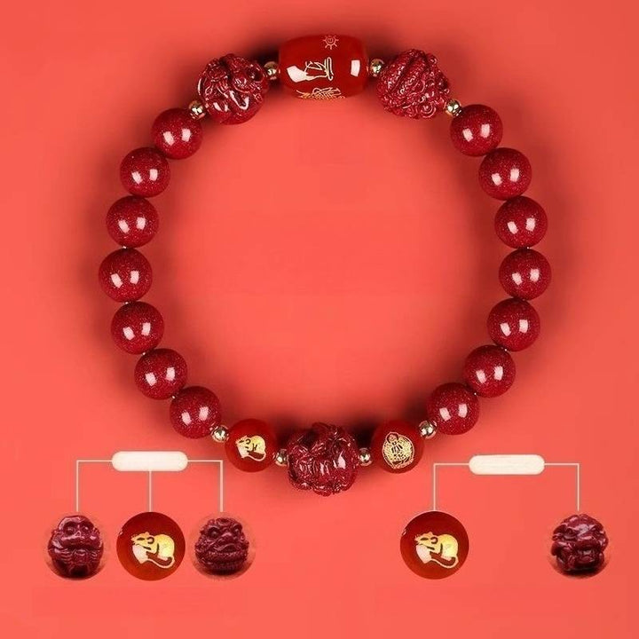 Zodiac Harmony Guardian Beads Cinnabar Bracelet - Wealth • Health • Peace - Rat(8mm)