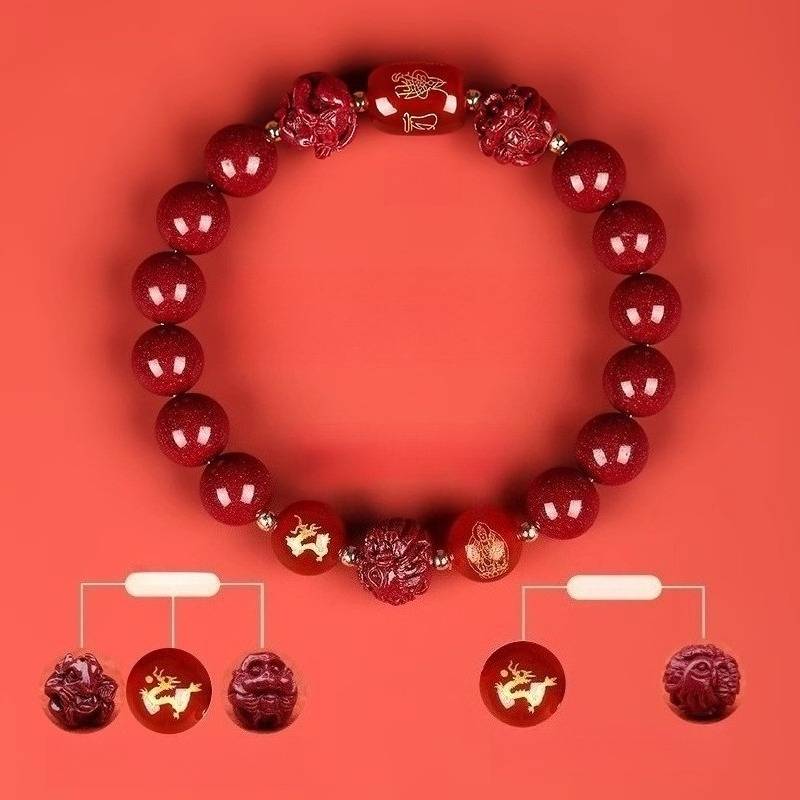 Zodiac Harmony Guardian Beads Cinnabar Bracelet - Wealth • Health • Peace - Dragon(10mm)