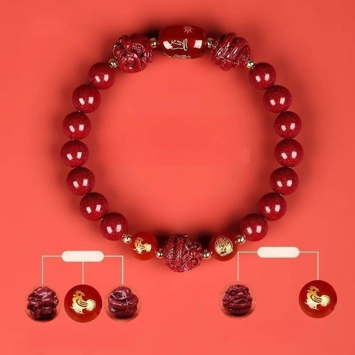 Zodiac Harmony Guardian Beads Cinnabar Bracelet - Wealth • Health • Peace - Rooster(8mm)
