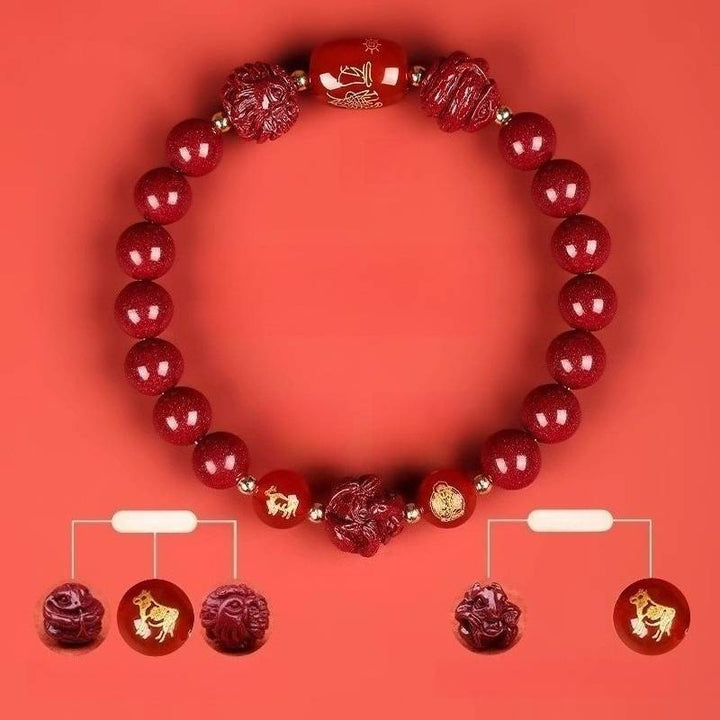 Zodiac Harmony Guardian Beads Cinnabar Bracelet - Wealth • Health • Peace - Ox(8mm)