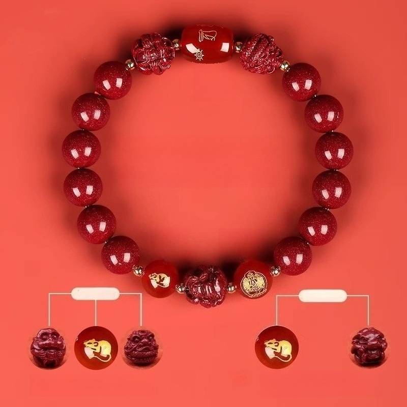 Zodiac Harmony Guardian Beads Cinnabar Bracelet - Wealth • Health • Peace - Rat(10mm)