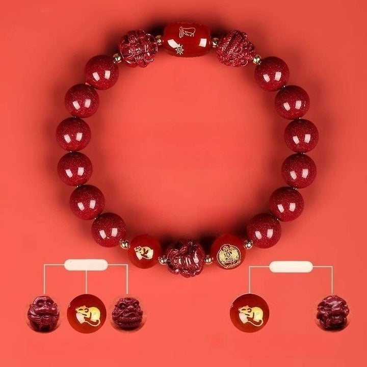 Zodiac Harmony Guardian Beads Cinnabar Bracelet - Wealth • Health • Peace - Rat(10mm)