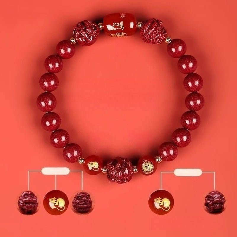 Zodiac Harmony Guardian Beads Cinnabar Bracelet - Wealth • Health • Peace - beads show top view