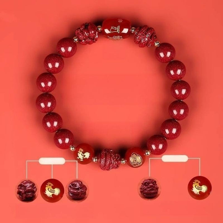 Zodiac Harmony Guardian Beads Cinnabar Bracelet - Wealth • Health • Peace - Rooster(10mm)