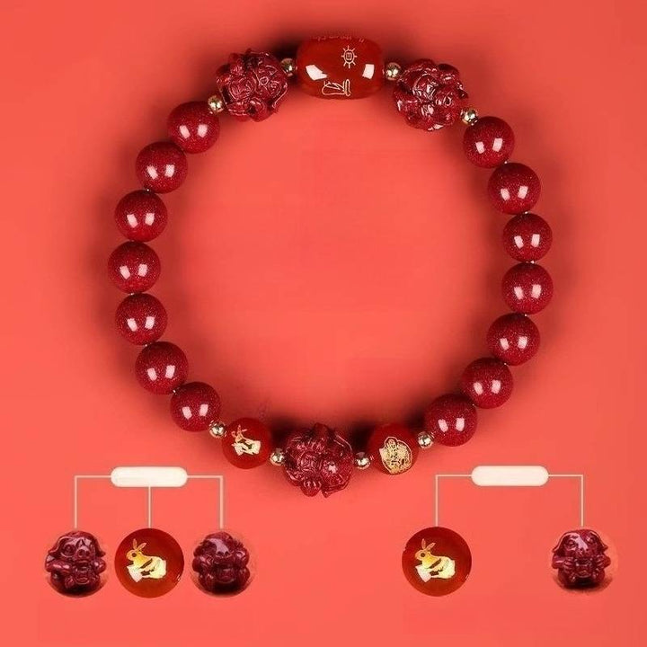 Zodiac Harmony Guardian Beads Cinnabar Bracelet - Wealth • Health • Peace - Rabbit(8mm)