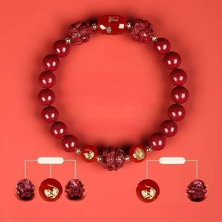 Zodiac Harmony Guardian Beads Cinnabar Bracelet - Wealth • Health • Peace - Tiger(8mm)