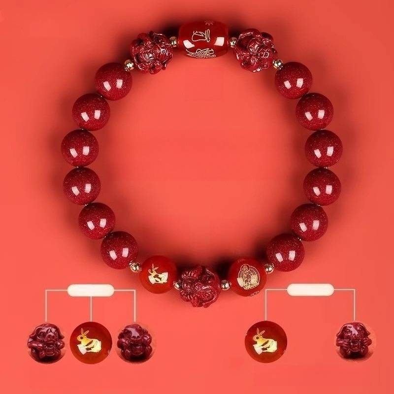 Zodiac Harmony Guardian Beads Cinnabar Bracelet - Wealth • Health • Peace - Rabbit(10mm)