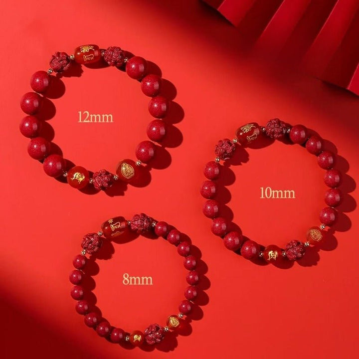 Zodiac Harmony Guardian Beads Cinnabar Bracelet - Wealth • Health • Peace - three size top view